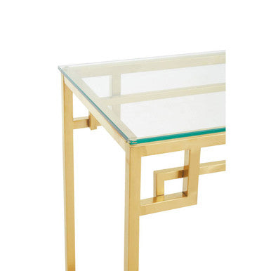 Orsina Gold Brushed Stainless Steel Console Table | Tempered Glass