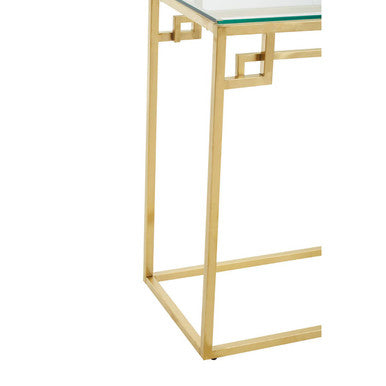 Orsina Gold Brushed Stainless Steel Console Table | Tempered Glass