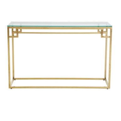 Orsina Gold Brushed Stainless Steel Console Table | Tempered Glass
