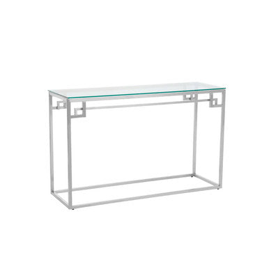 Orsina Geometric Silver Stainless Steel Console Table with Tempered Glass