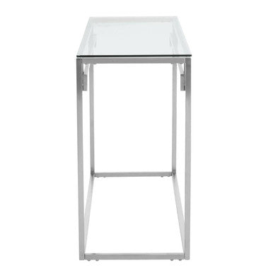 Orsina Geometric Silver Stainless Steel Console Table with Tempered Glass