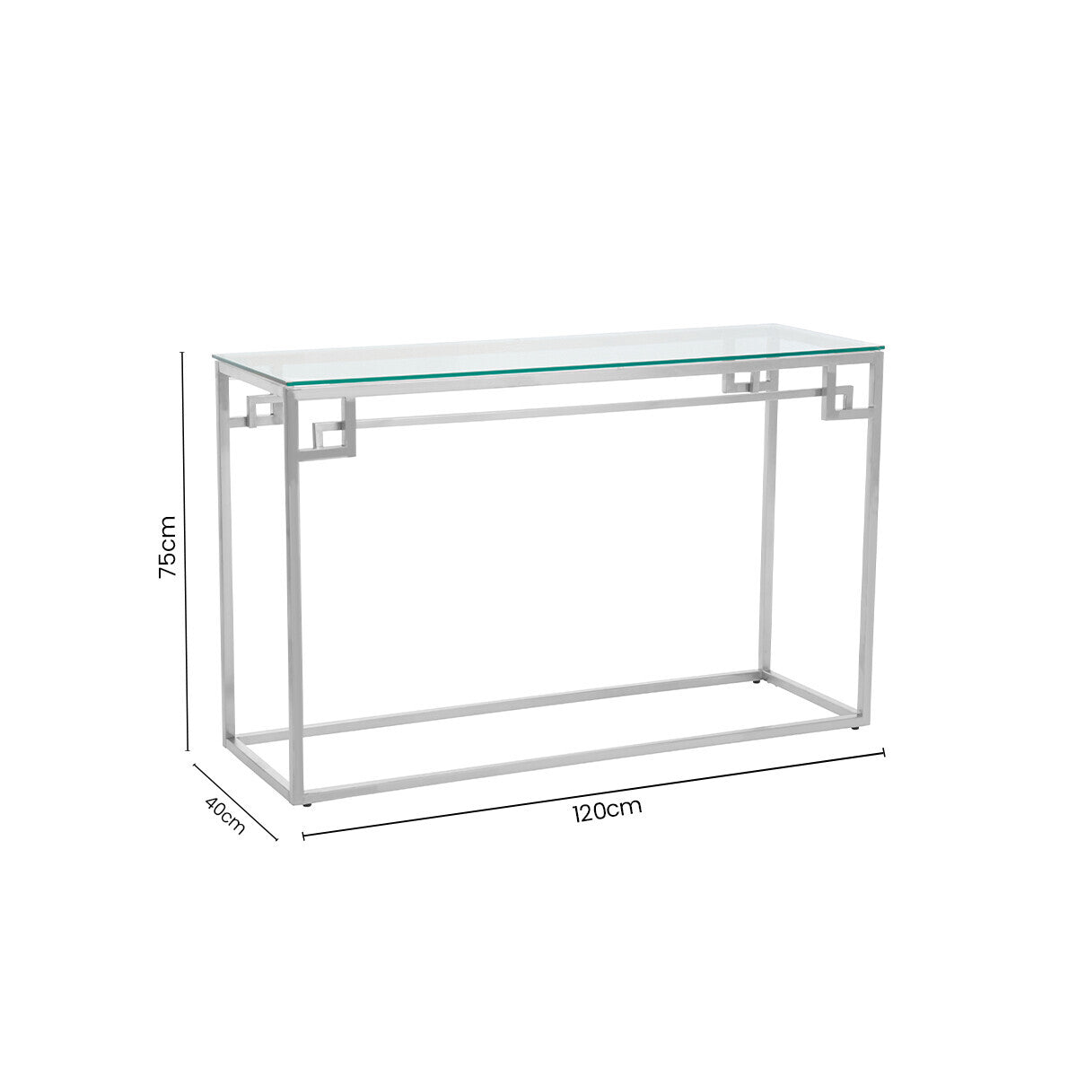Orsina Geometric Silver Stainless Steel Console Table with Tempered Glass