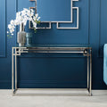Orsina Geometric Silver Stainless Steel Console Table with Tempered Glass
