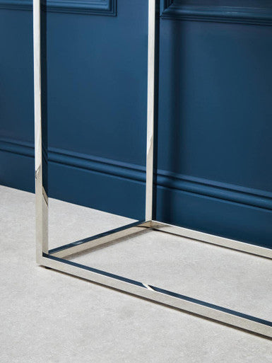 Orsina Geometric Silver Stainless Steel Console Table with Tempered Glass