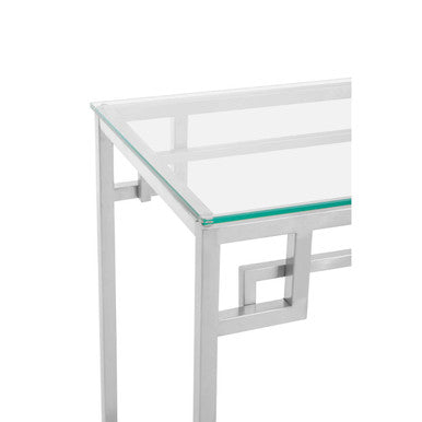 Orsina Geometric Silver Stainless Steel Console Table with Tempered Glass