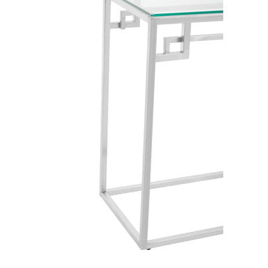 Orsina Geometric Silver Stainless Steel Console Table with Tempered Glass