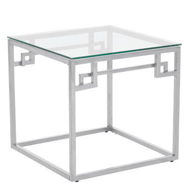 Orsina Allure Silver Side Table | Tempered Glass & Stainless Steel