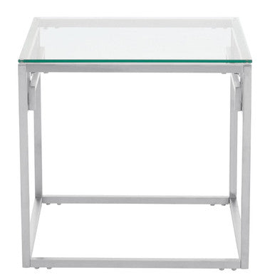 Orsina Allure Silver Side Table | Tempered Glass & Stainless Steel