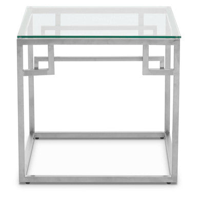 Orsina Allure Silver Side Table | Tempered Glass & Stainless Steel