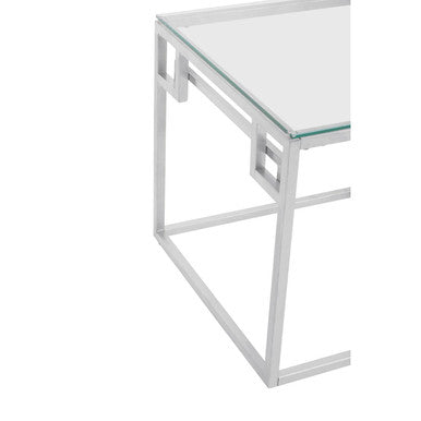 Orsina Allure Silver Side Table | Tempered Glass & Stainless Steel