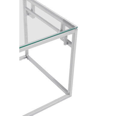 Orsina Allure Silver Side Table | Tempered Glass & Stainless Steel