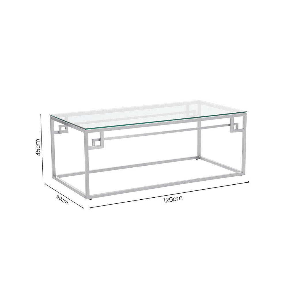 Orsina Allure Silver Coffee Table – Tempered Glass & Stainless Steel