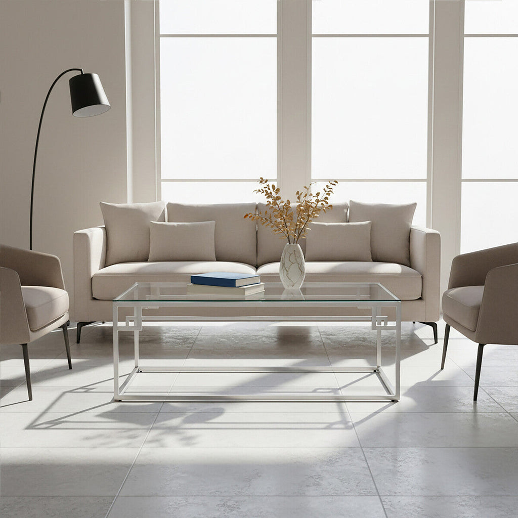 Orsina Allure Silver Coffee Table – Tempered Glass & Stainless Steel