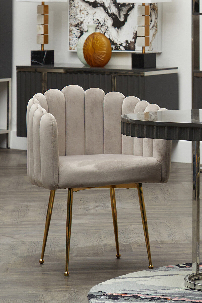 Orsina Bari Mink Velvet Scalloped Dining Chair with Gold Legs