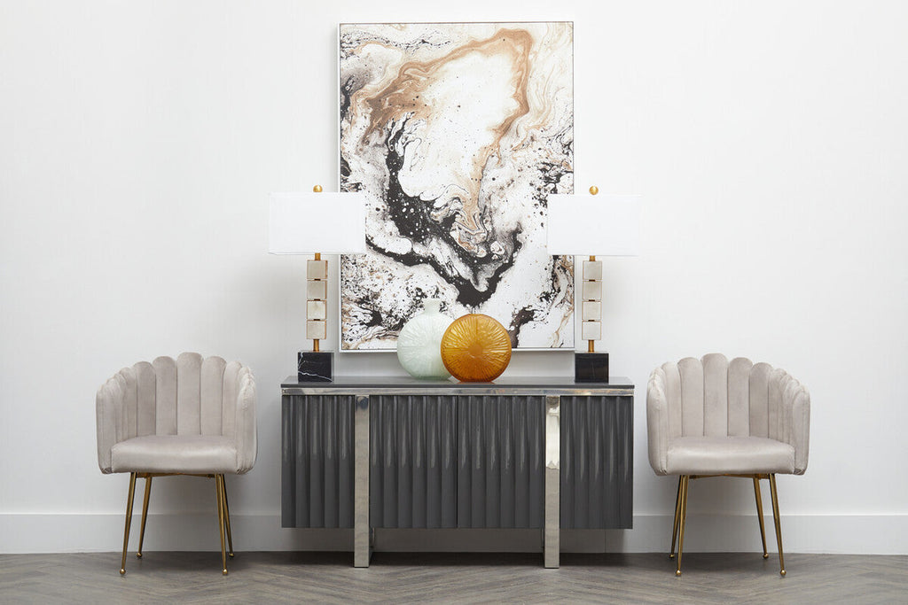 Orsina Bari Mink Velvet Scalloped Dining Chair with Gold Legs