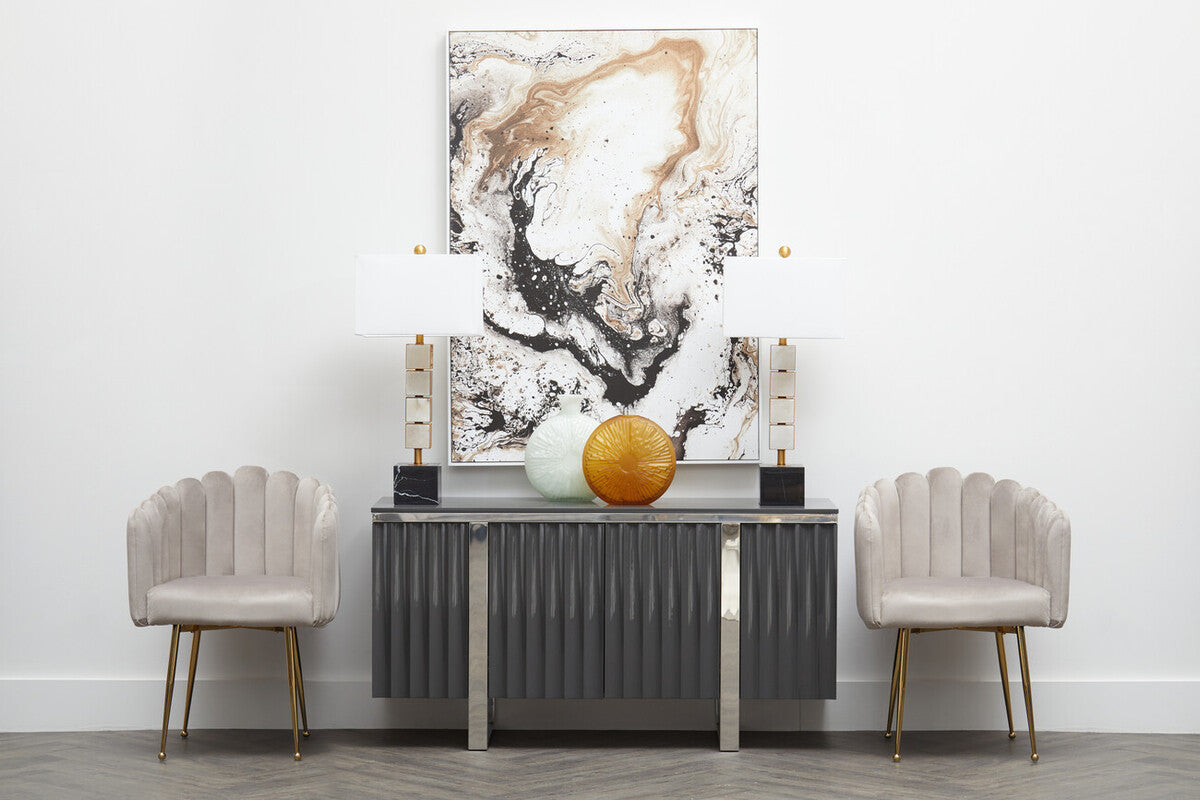 Orsina Bari Mink Velvet Scalloped Dining Chair with Gold Legs