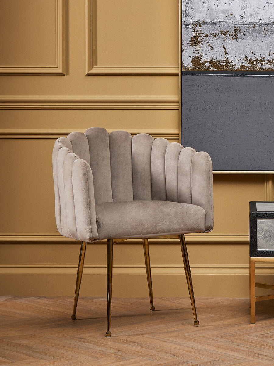Orsina Bari Mink Velvet Scalloped Dining Chair with Gold Legs