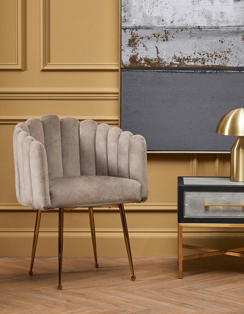 Orsina Bari Mink Velvet Scalloped Dining Chair with Gold Legs