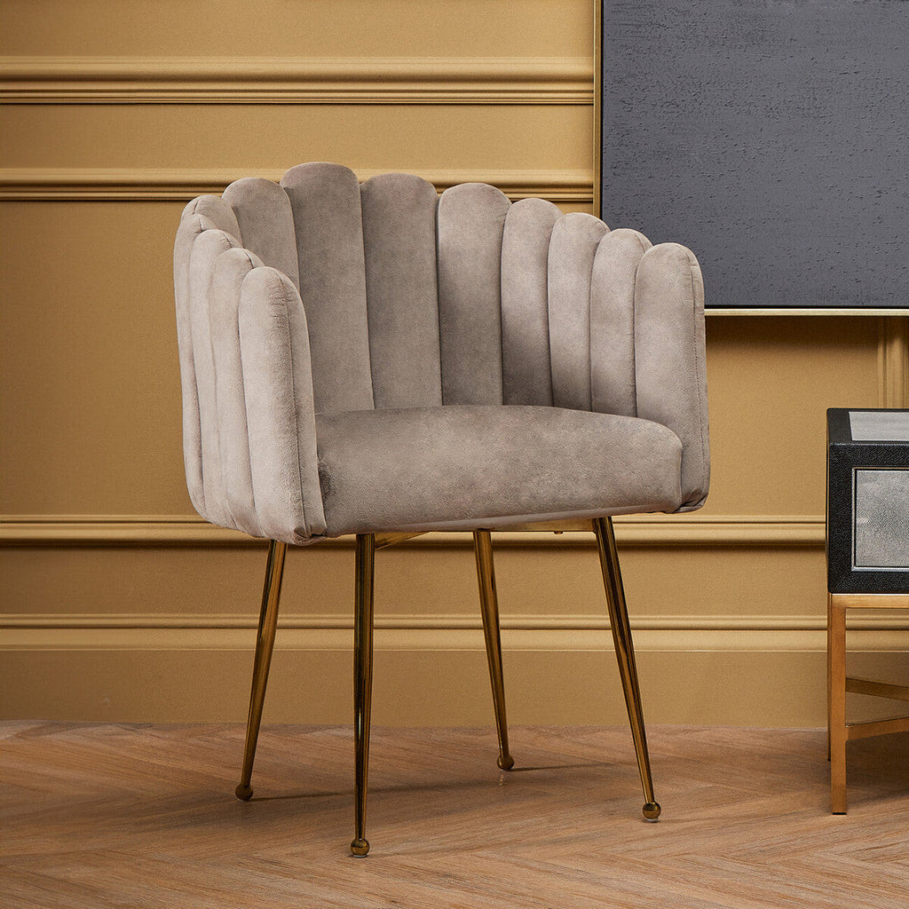 Orsina Bari Mink Velvet Scalloped Dining Chair with Gold Legs