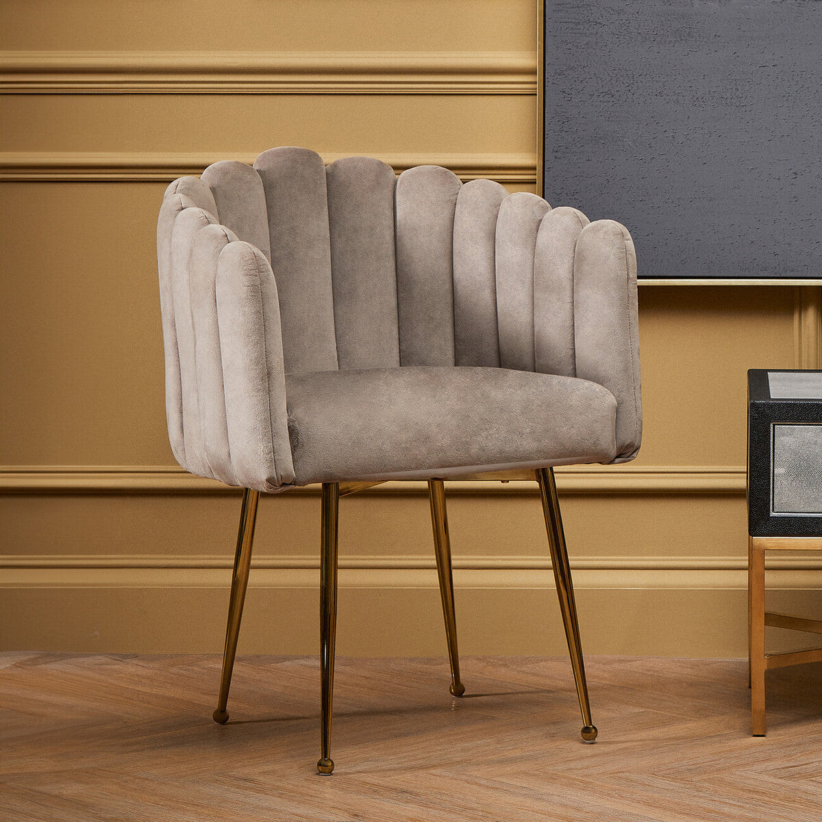 Orsina Bari Mink Velvet Scalloped Dining Chair with Gold Legs