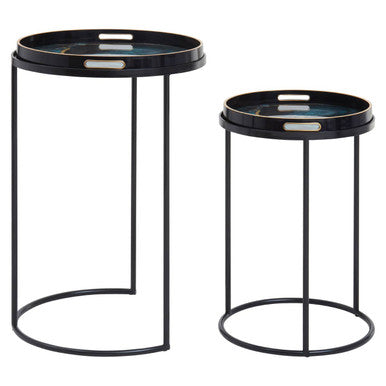 Orsina Celina Round Nesting Tables | Set of 2 Blue Agate Tray Tables