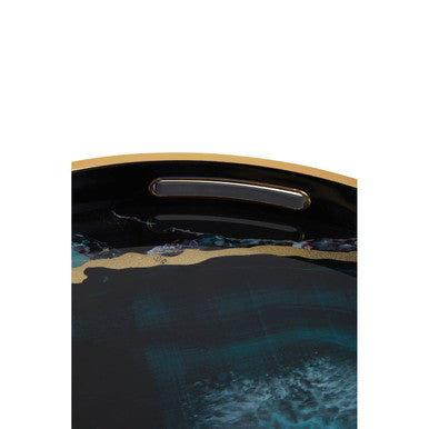 Orsina Celina Round Nesting Tables | Set of 2 Blue Agate Tray Tables
