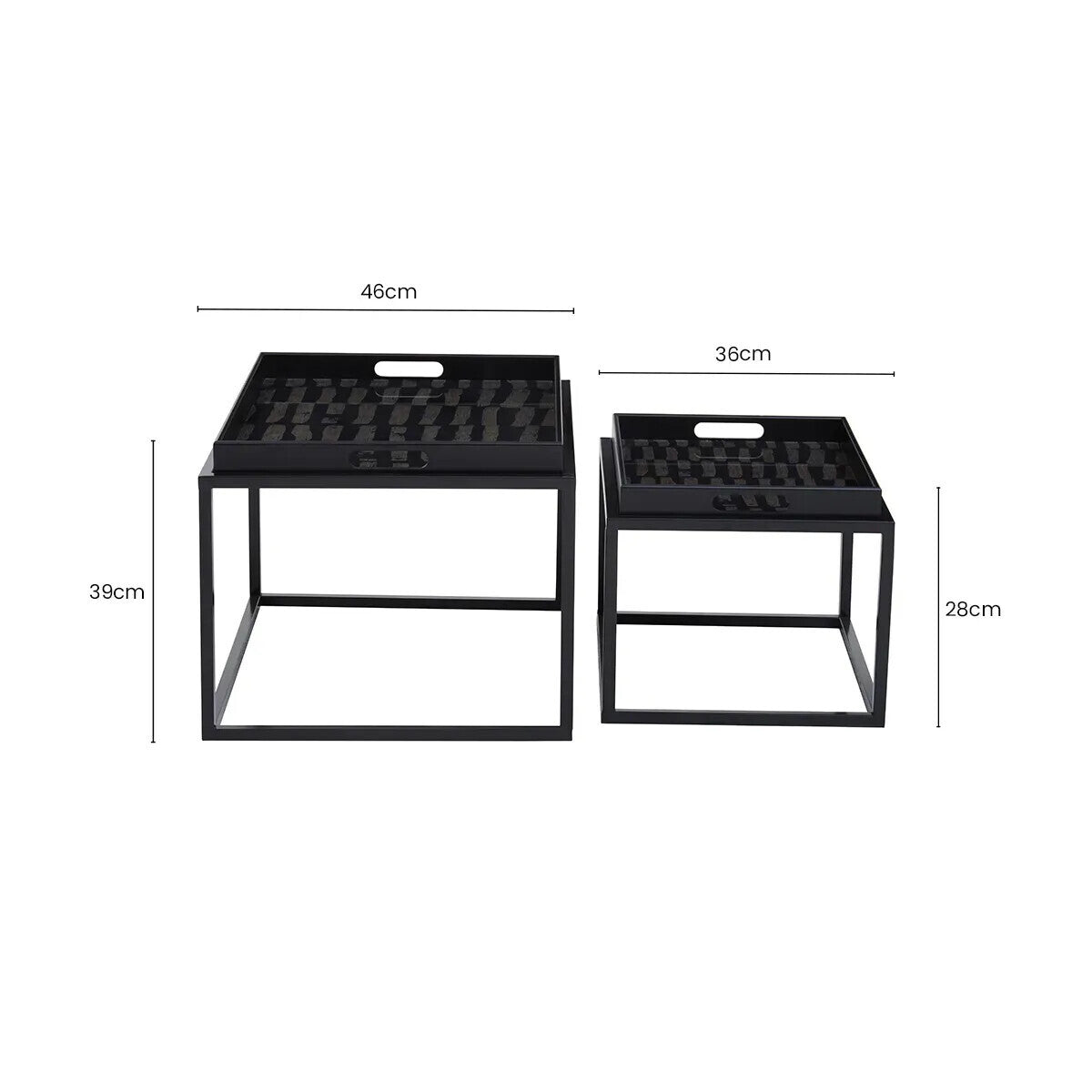 Orsina Celina Nesting Side Tables – Set of 2 Black & Gold Tray Tops