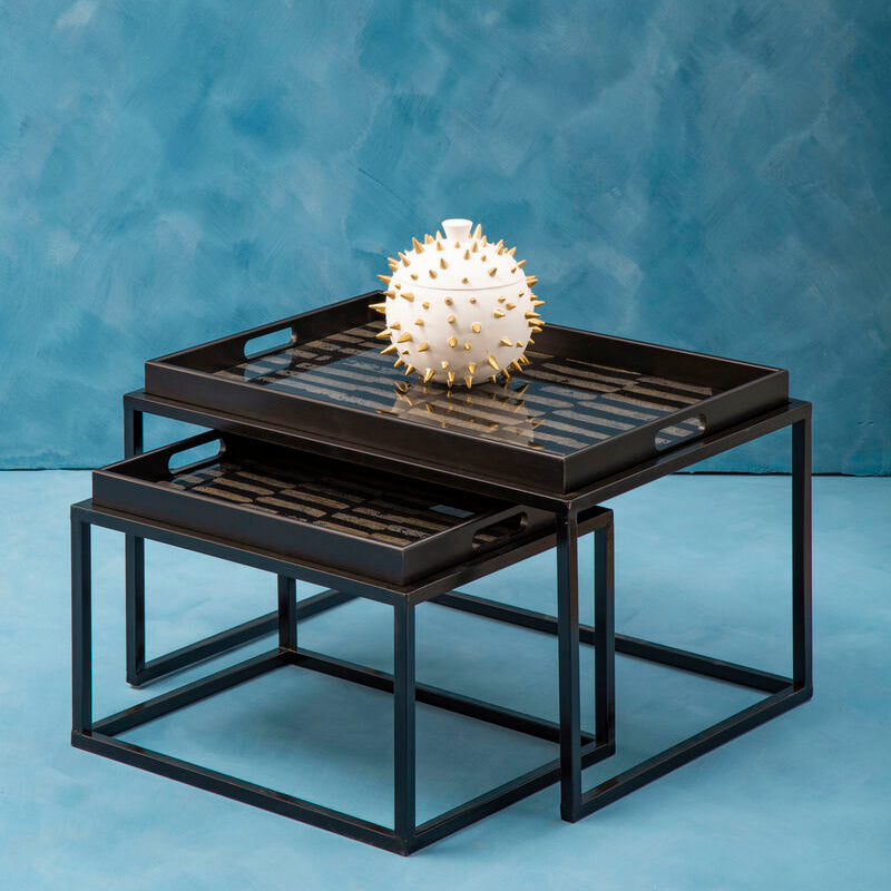 Orsina Celina Nesting Side Tables – Set of 2 Black & Gold Tray Tops