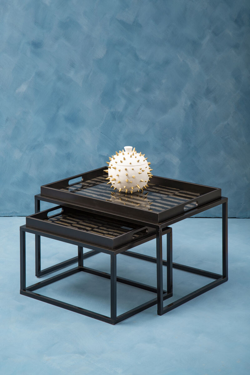 Orsina Celina Nesting Side Tables – Set of 2 Black & Gold Tray Tops
