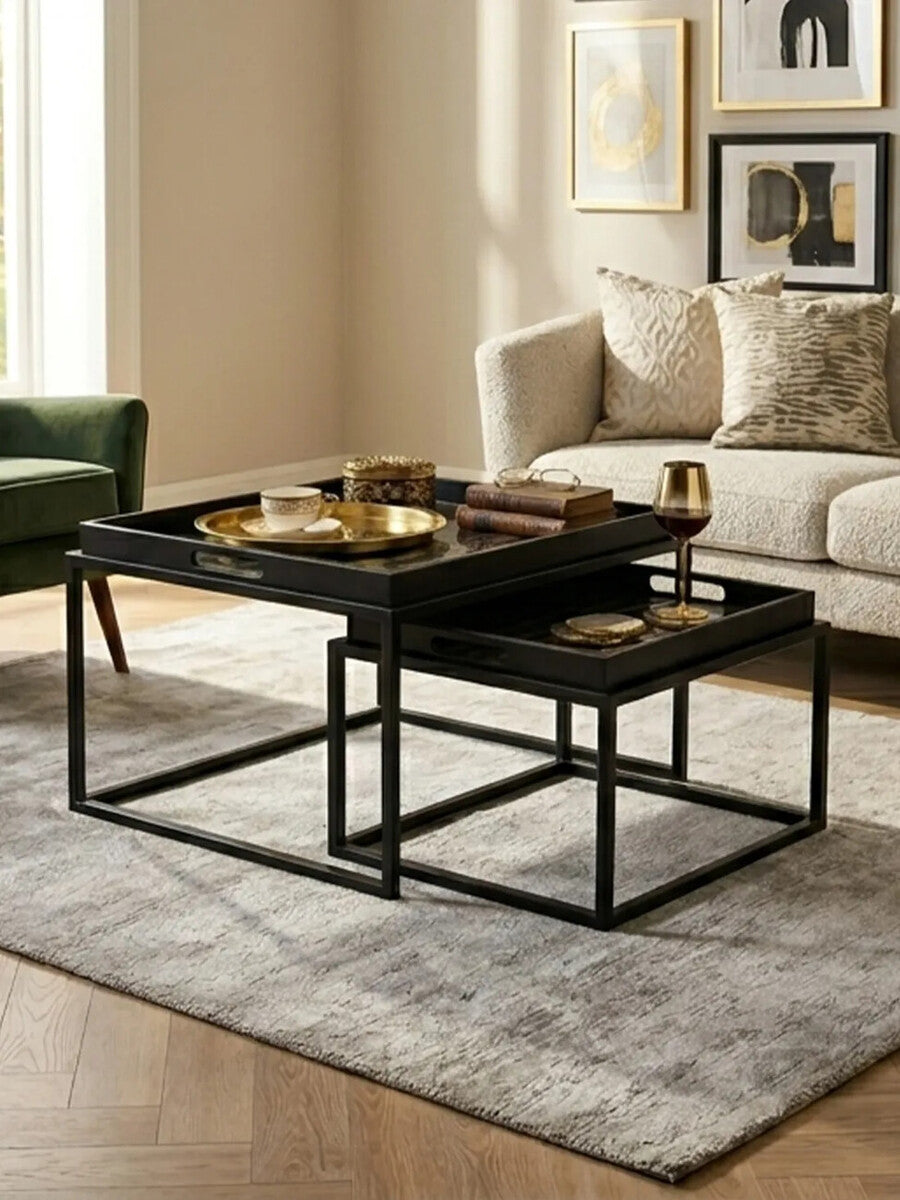 Orsina Celina Nesting Side Tables – Set of 2 Black & Gold Tray Tops