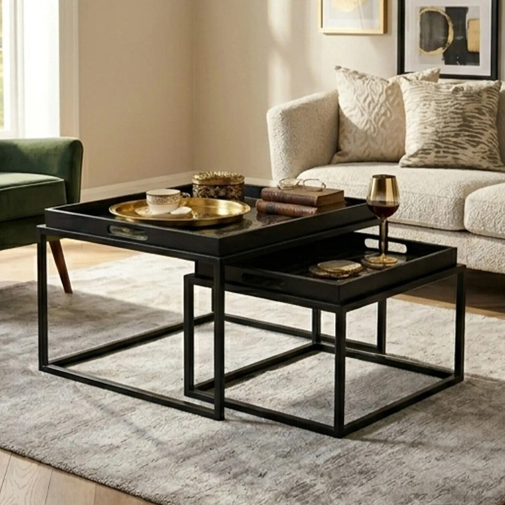 Orsina Celina Nesting Side Tables – Set of 2 Black & Gold Tray Tops