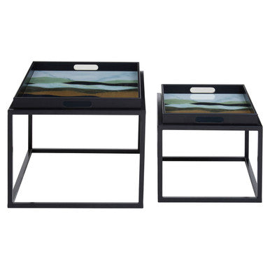 Orsina Celina Nesting Side Tables - Set of 2 Agate Tray Top Tables