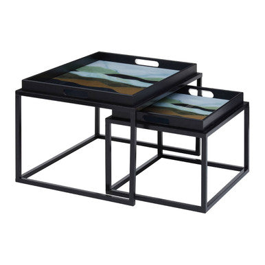 Orsina Celina Nesting Side Tables - Set of 2 Agate Tray Top Tables