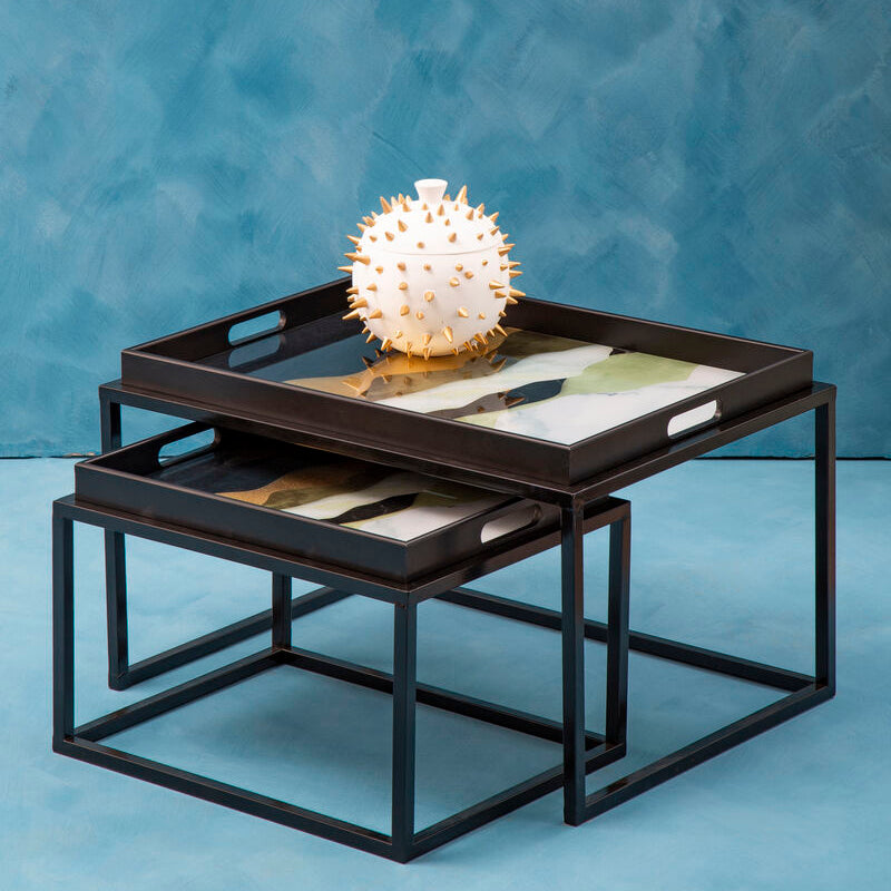 Orsina Celina Nesting Side Tables - Set of 2 Agate Tray Top Tables