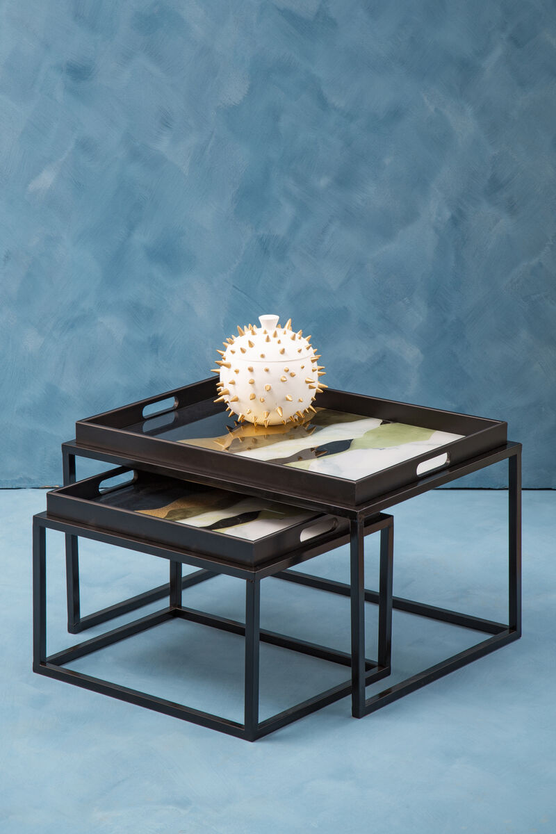 Orsina Celina Nesting Side Tables - Set of 2 Agate Tray Top Tables