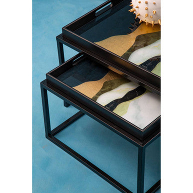 Orsina Celina Nesting Side Tables - Set of 2 Agate Tray Top Tables