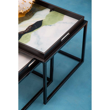 Orsina Celina Nesting Side Tables - Set of 2 Agate Tray Top Tables