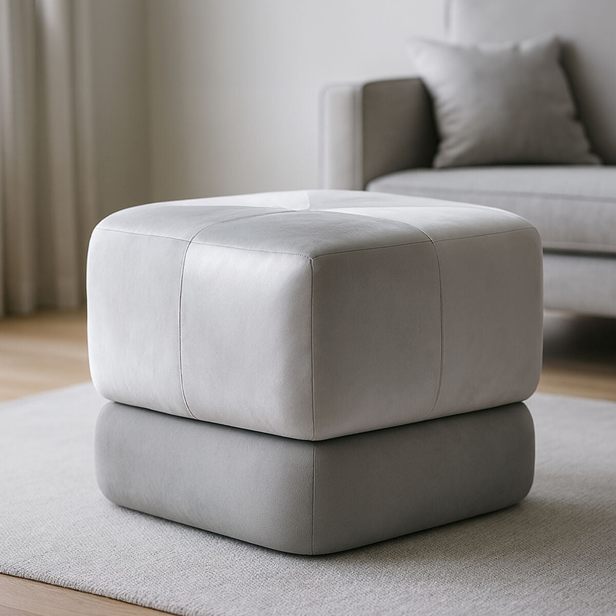 Orsina Kaia Grey Velvet Square Stool – Padded Ottoman Footrest