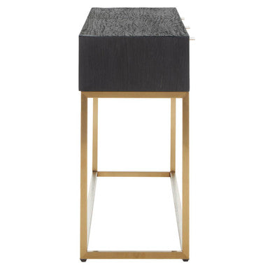 Orsina Siena Black Oak Console Table | Geometric Brass & Gold Legs