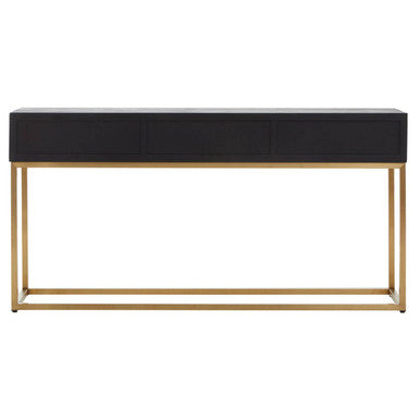 Orsina Siena Black Oak Console Table | Geometric Brass & Gold Legs