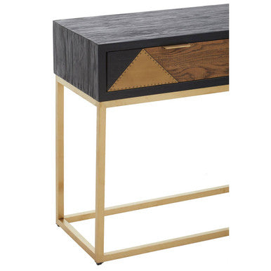 Orsina Siena Black Oak Console Table | Geometric Brass & Gold Legs