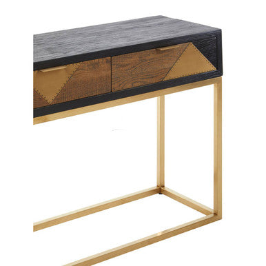 Orsina Siena Black Oak Console Table | Geometric Brass & Gold Legs