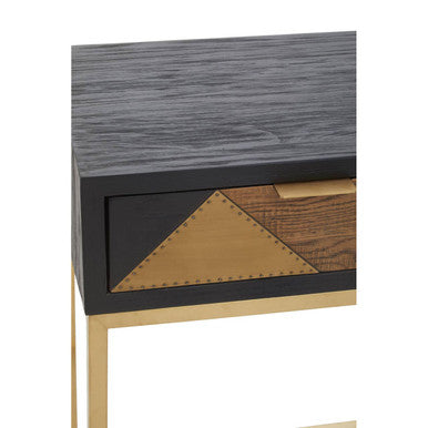 Orsina Siena Black Oak Console Table | Geometric Brass & Gold Legs