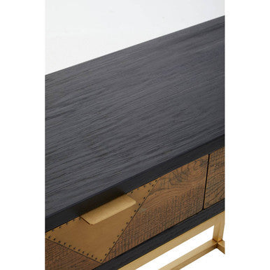 Orsina Siena Black Oak Console Table | Geometric Brass & Gold Legs