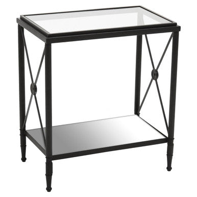 Orsina Axis Black Metal Side Table – 2-Tier Glass Rectangular Frame