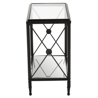 Orsina Axis Black Metal Side Table – 2-Tier Glass Rectangular Frame