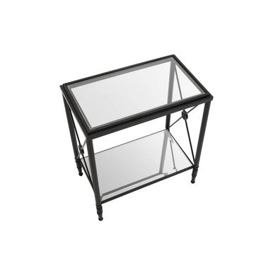 Orsina Axis Black Metal Side Table – 2-Tier Glass Rectangular Frame