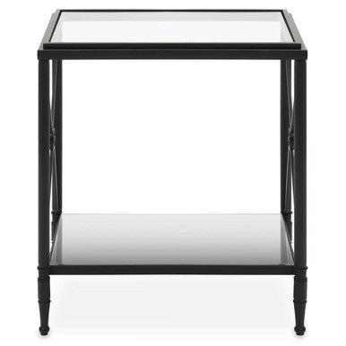 Orsina Axis Black Metal Side Table – 2-Tier Glass Rectangular Frame