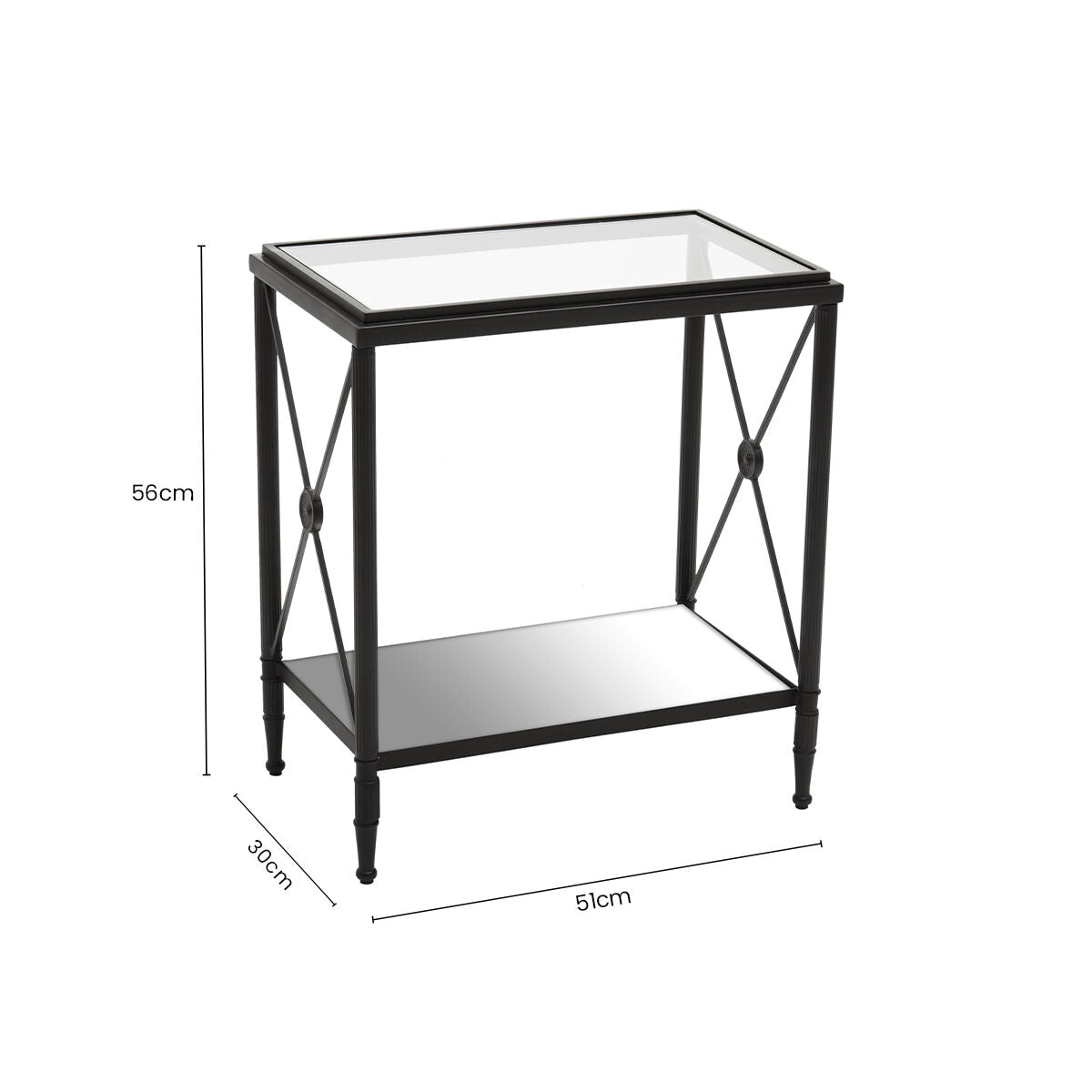 Orsina Axis Black Metal Side Table – 2-Tier Glass Rectangular Frame