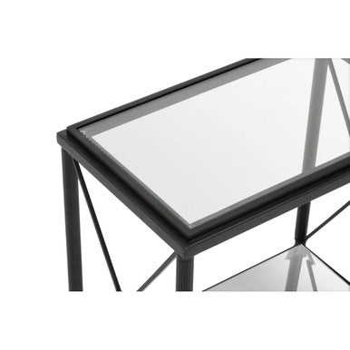Orsina Axis Black Metal Side Table – 2-Tier Glass Rectangular Frame